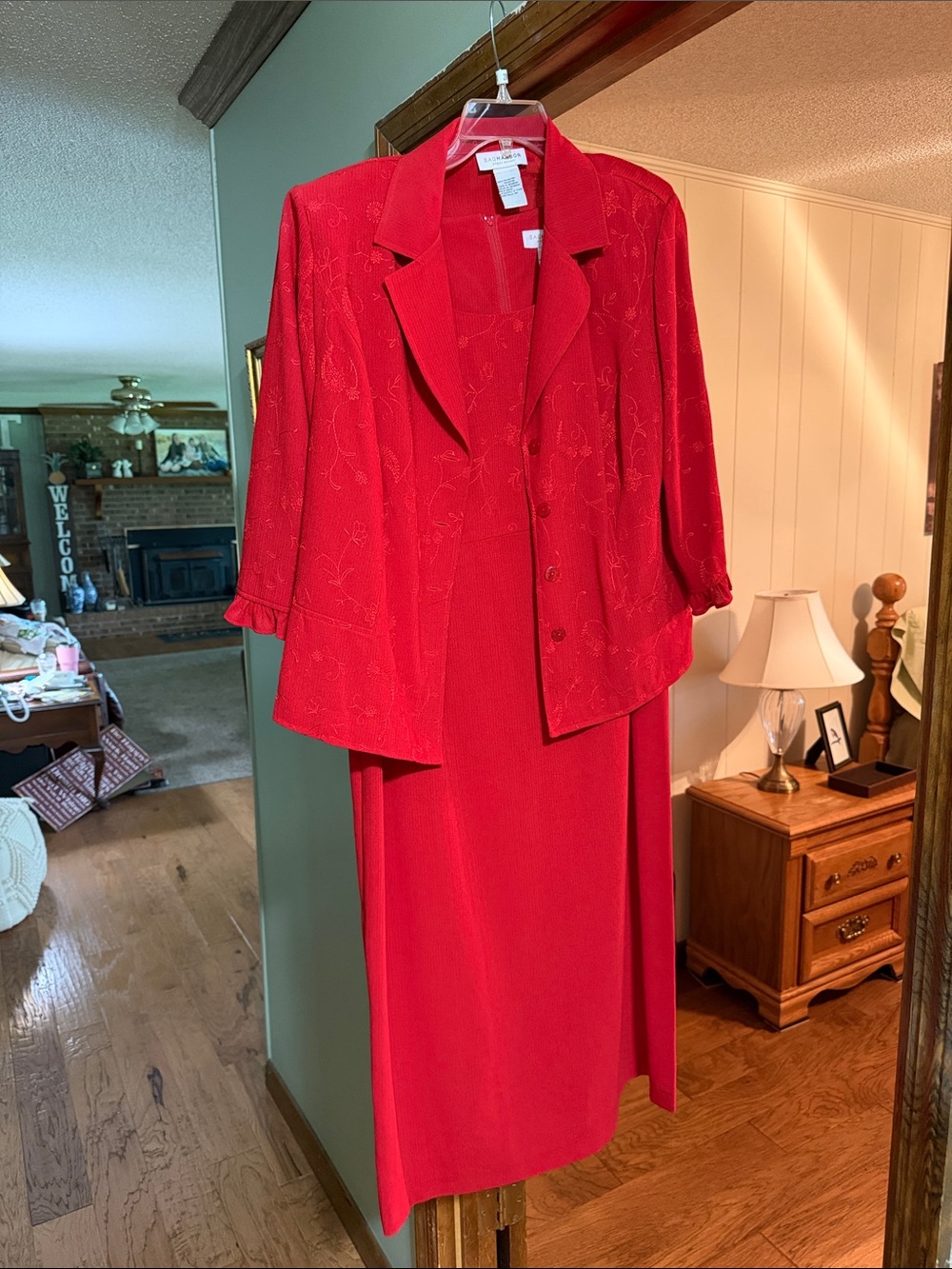 Bright Red Embroidered Skirt Suit